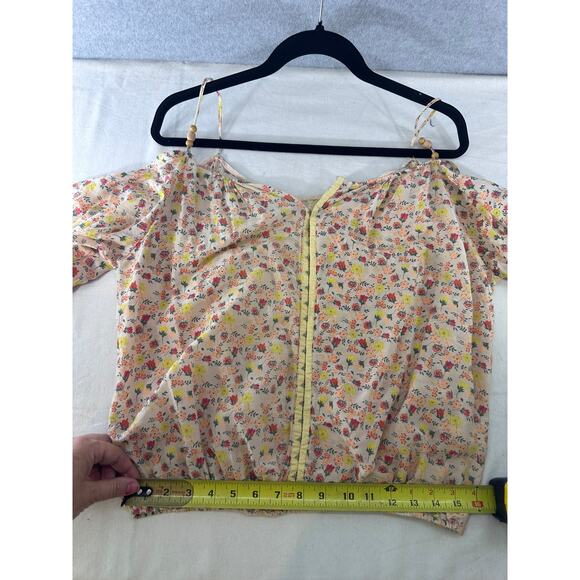 Scrapbook Women's sz M Blouse Spaghetti Strap Cutout Bubble Sleeve Floral Print - Picture 8 of 9